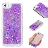 Beschermhoes met zwevende pailletten voor Apple iPhone SE (2016) / 5S - violet met harten