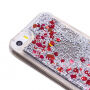 Beschermhoes met zwevende pailletten voor Apple iPhone SE (2016) / 5S - zilver met rode harten