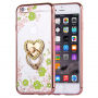 Luxe hoes met gouden hartje en houder met stenen voor Apple iPhone 6 Plus - groene bloemen