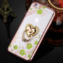 Luxe hoes met gouden hartje en houder met stenen voor Apple iPhone 6 Plus - groene bloemen