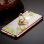Luxe hoes met gouden hartje en houder met stenen voor Apple iPhone 6 Plus - groene bloemen