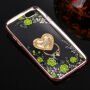 Luxe hoes met gouden hartje en houder met stenen voor Apple iPhone 6 Plus - groene bloemen