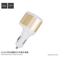 HOCO Autolader met twee USB-poorten voor Apple iPhone / HOCO Auto lader met twee USB-poorten voor Apple iPhone / iPod - wit-goud