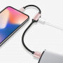 BENKS USB-kabel met bliksemafleider voor het gelijktijdig opladen en beluisteren van muziek. Apple iPhone - 25cm - roze-goud