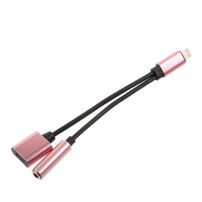 Vermindering van blikseminslag voor gelijktijdige aansluiting van koptelefoon en lader voor iPhone - roze-goud