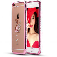 Roze - gouden deksel met stenen voor iPhone 6 / 6S - zwaan