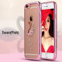 Roze - gouden deksel met stenen voor iPhone 6 / 6S - zwaan