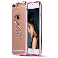 Roze - gouden deksel met stenen voor iPhone 6 / 6S - pauw