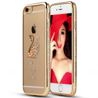 Gouden deksel met stenen voor iPhone 6 / 6S - zwaan