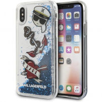 Karl Kapitein Carl Liquid Glitter koffer voor Karl Captain Carl Liquid Glitter voor iPhone X - blauw