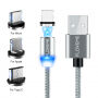 FLOVEME Ronde Magnetische Kabel USB-A / USB-C / Micro USB / Lightning voor iPhone / iPad / iPod / AirPods - 1 m - zilver