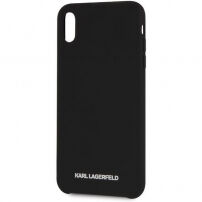 Karl Lagerfeld Silver Logo Siliconenkoker met zilveren logo voor iPhone XR - zwart