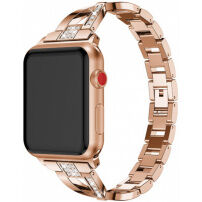 Metalen riemenset met stenen voor Apple Watch Ultra 49mm / 46mm / 45mm / 44mm / 42mm - roze-goud