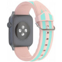 Siliconen band met strepen voor Apple Watch Ultra 49mm / 46mm / 45mm / 44mm / 42mm - roze-turkoois