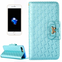Leren patroon etui met geïntegreerde standaard en vakje voor documenten Apple-iPhone 8 Plus / 7 Plus - blauw