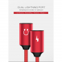 POFAN-reductie van de bliksemaansluiting voor gelijktijdige aansluiting van koptelefoon en lader voor de iPhone / iPad - 12cm - rood