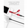 POFAN-reductie van de bliksemaansluiting voor gelijktijdige aansluiting van koptelefoon en lader voor de iPhone / iPad - 12cm - rood