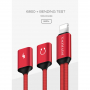 POFAN-reductie van de bliksemaansluiting voor gelijktijdige aansluiting van koptelefoon en lader voor de iPhone / iPad - 12cm - rood