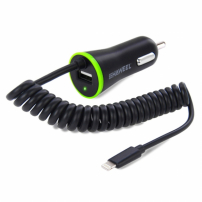 HAWEEL auto-oplader (2.1A) bliksem / 8-polige aansluiting - 1.2m zwart