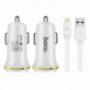 HOCO Autolader met twee USB-poorten + bliksemschakelaar voor Apple iPhone / iPad / HOCO Auto lader met twee USB-poorten + bliksemschakelaar voor Apple iPhone / iPad / iPod - wit