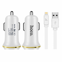 HOCO Autolader met twee USB-poorten + bliksemschakelaar voor Apple iPhone / iPad / HOCO Auto lader met twee USB-poorten + bliksemschakelaar voor Apple iPhone / iPad / iPod - wit