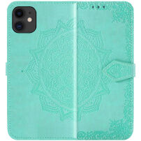 Klapkistje met mandalisatie in reliëf en ornamenten voor iPhone 11 - azuurblauw