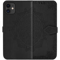 Klapkistje met mandalisatie in reliëf en ornamenten voor iPhone 11 - zwart