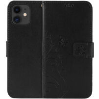Tiketdoosje met reliëf vlinder en bloemen voor iPhone 11 - zwart