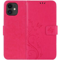Tiketdoosje met reliëf vlinder en bloemen voor iPhone 11 - rood