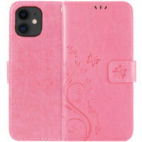 Tiketdoosje met reliëf vlinder en bloemen voor iPhone 11 - rozig