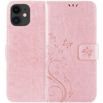 Tiketdoosje met reliëf vlinder en bloemen voor iPhone 11 - roze-goud