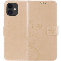 Tiketdoosje met reliëf vlinder en bloemen voor iPhone 11 - goud