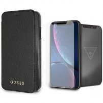 Guess Bundelkoffer en gehard glas voor iPhone XR - zwart