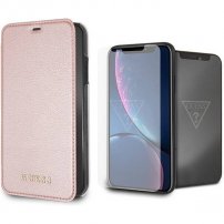 Guess Bundelkoffer en gehard glas voor iPhone XR - roze-goud